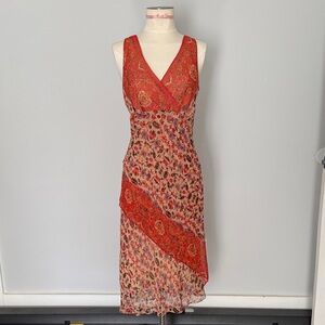 Maggie London Silk Y2K Tiered Midi Dress